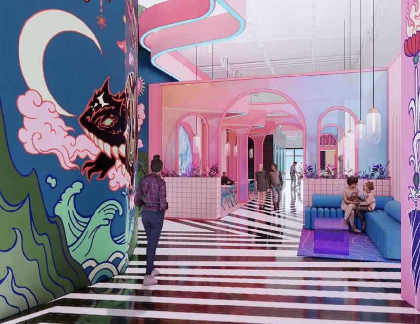 A rendering shows a portion of the plans for Meow Wolf's immersive art space set to open in Grapevine Mills in 2023.(Meow Wolf)